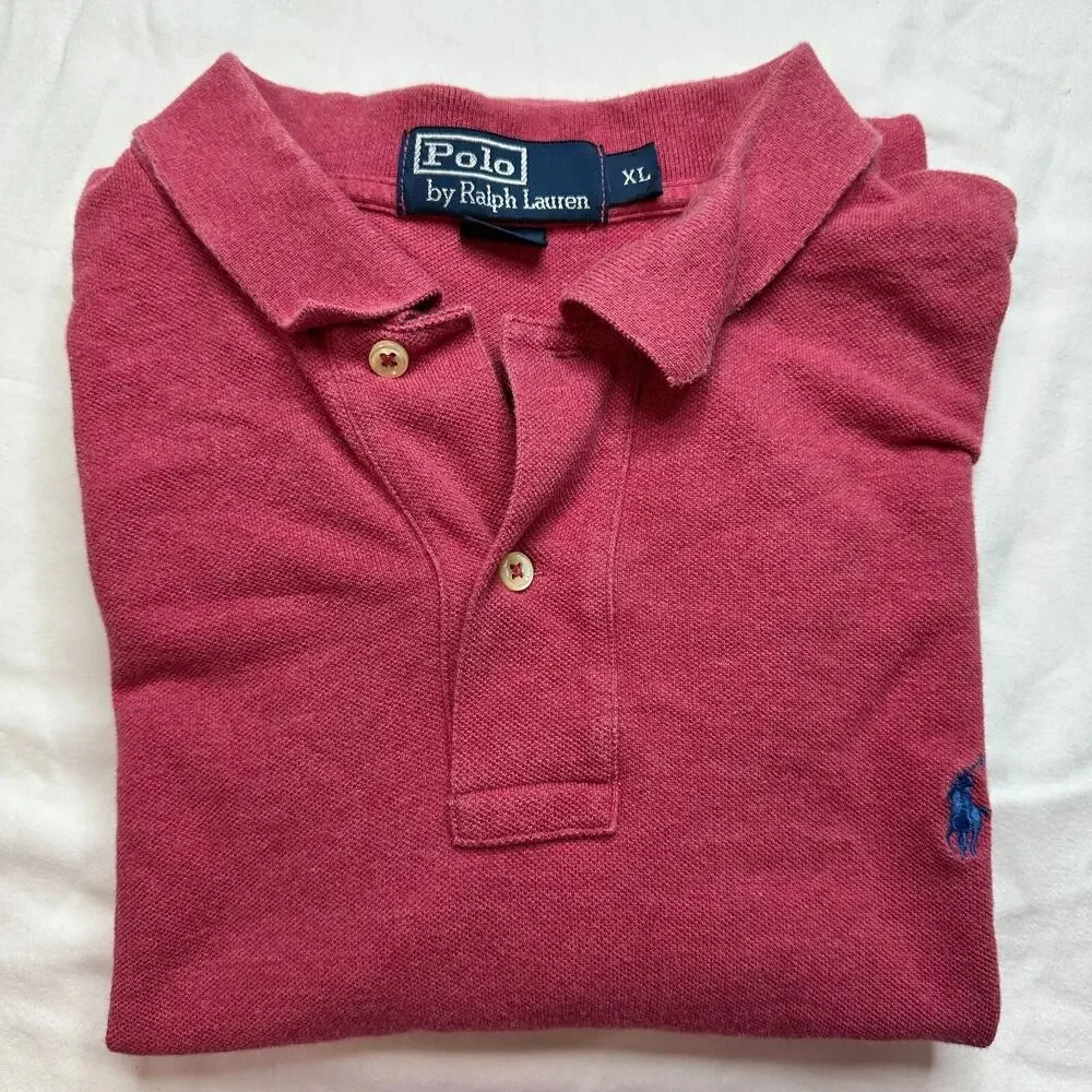 Polo Ralph Lauren Mens XL Cotton Red Short Sleeve Polo‎ Blue Pony Golf
